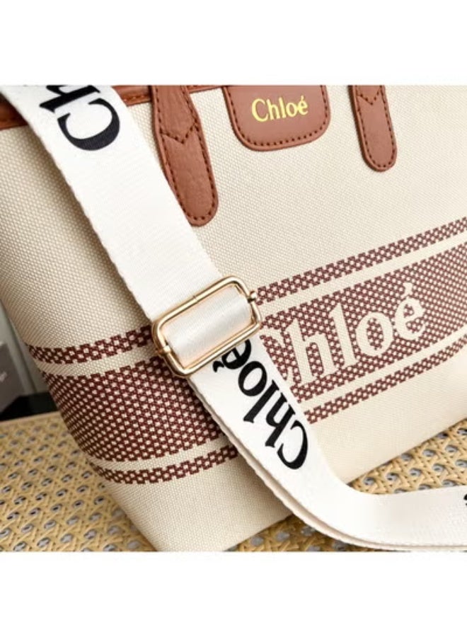 Chloe Chloé Canvas - Leather Tote：Logo Stripe, Subtle Sophistication  29cm*21cm*11cm - Image 3