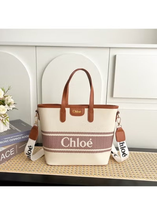 Chloe Chloé Canvas - Leather Tote：Logo Stripe, Subtle Sophistication  29cm*21cm*11cm - Image 1