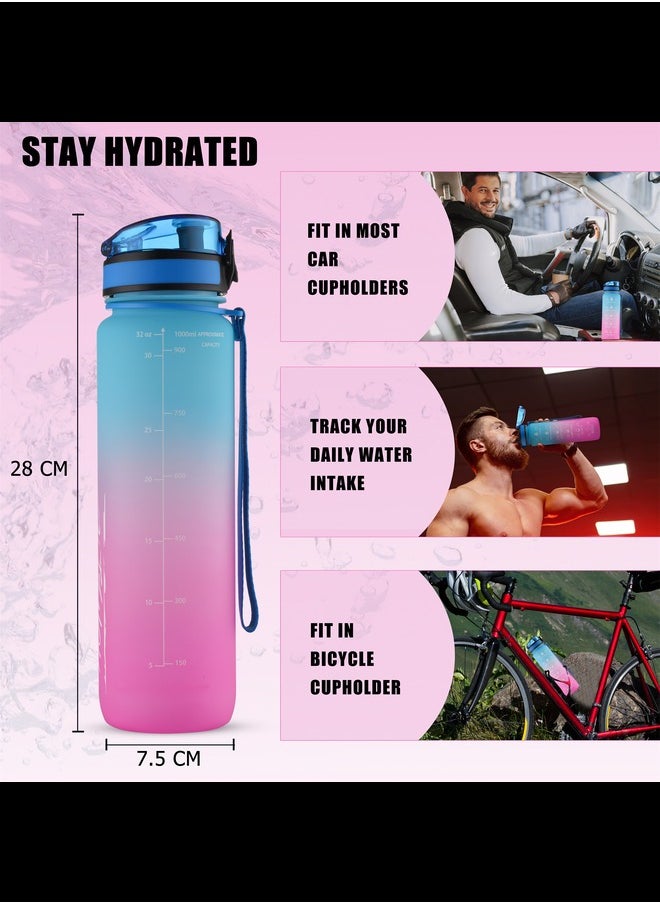 HOMLITE Motivational Sports Water Bottle With Straw 1L With Time Markings-One-Click Open, Bpa-Free, Leak-Proof, For Gym, Cycling, School & Work (Blue-Pink)  - Image 3