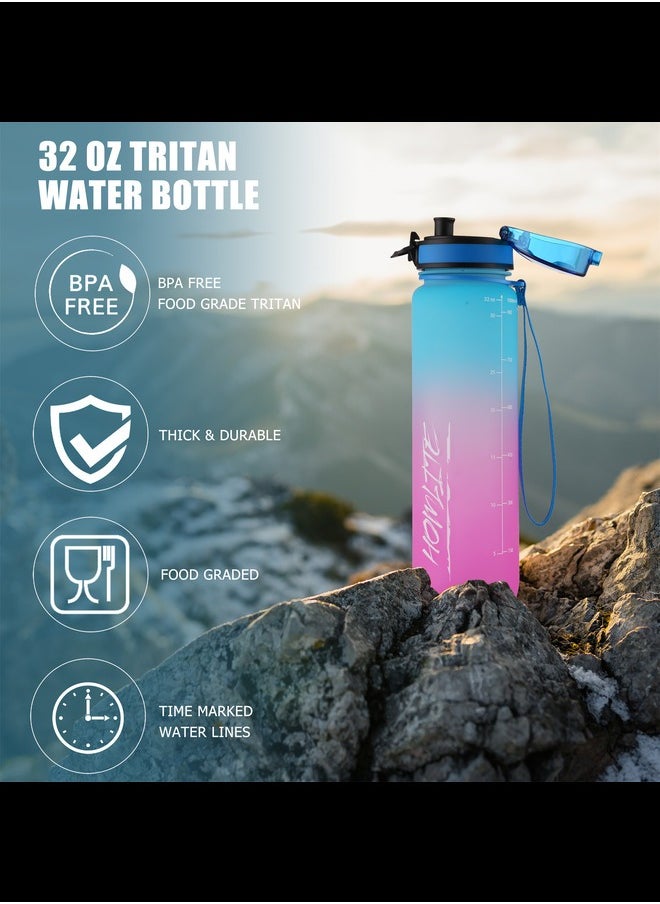 HOMLITE Motivational Sports Water Bottle With Straw 1L With Time Markings-One-Click Open, Bpa-Free, Leak-Proof, For Gym, Cycling, School & Work (Blue-Pink)  - Image 4