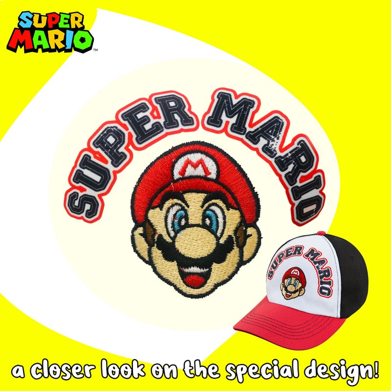 Nintendo Super Mario Men's Baseball Cap Hat - Adjustable Snap Closure - 100% Cotton Red-Black Adult Size - Image 5