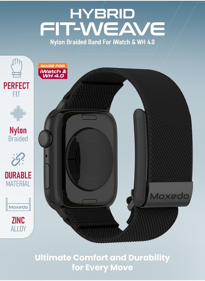 Moxedo - Moxedo Hybrid Fit-Weave Nylon Braided Band Adjustable Replacement Strap Compatible for iWatch and Whoop 4.0 Wearable Health and Fitness Tracker - Black - Image 1