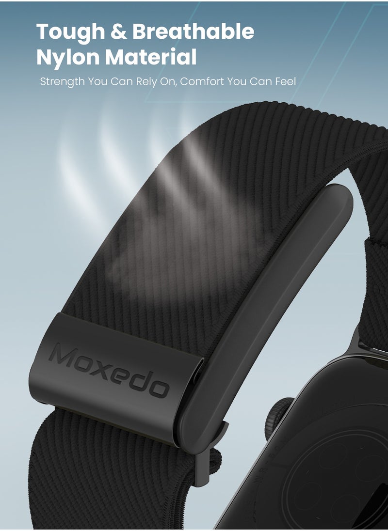 Moxedo - Moxedo Hybrid Fit-Weave Nylon Braided Band Adjustable Replacement Strap Compatible for iWatch and Whoop 4.0 Wearable Health and Fitness Tracker - Black - Image 1