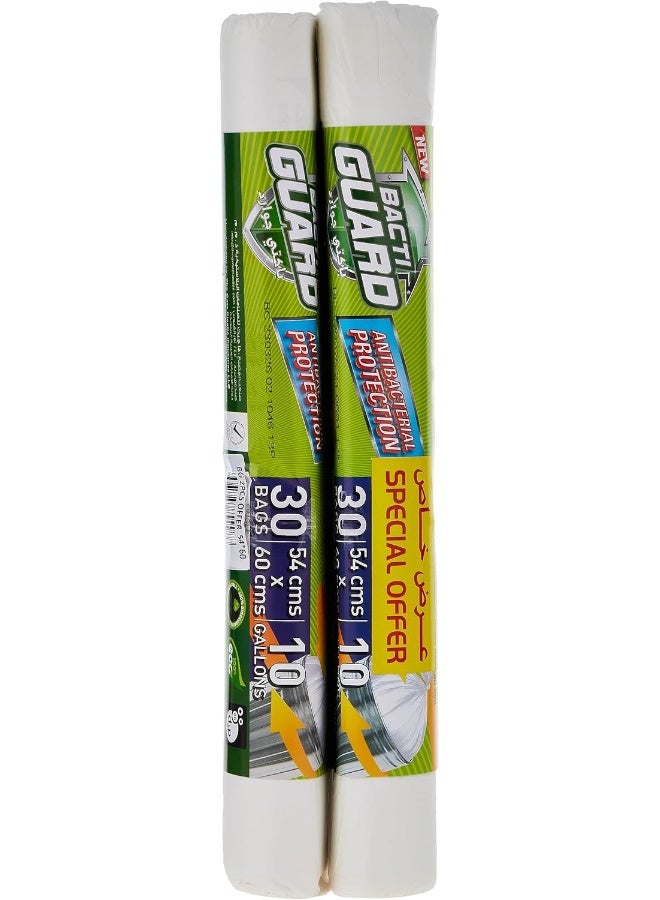 Bacti Guard أكياس القمامة باكتي غارد رول أبيض 54 × 60 سم، 10 جالون، 10 × 2 × 30 قطعة - Image 2
