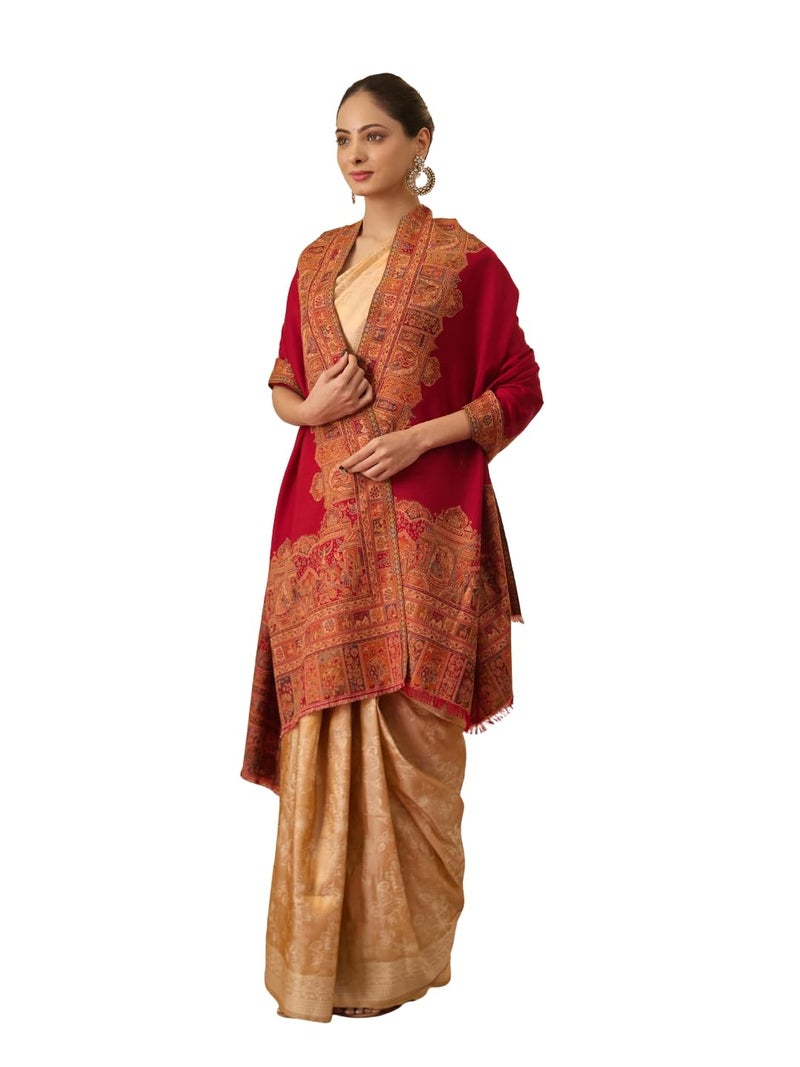 Pashmoda Women Arcadia Borders Kashmiri Jamawar Woven Design Shawl (Size: 40x80in, 101x203cm) SECS55 - Image 1