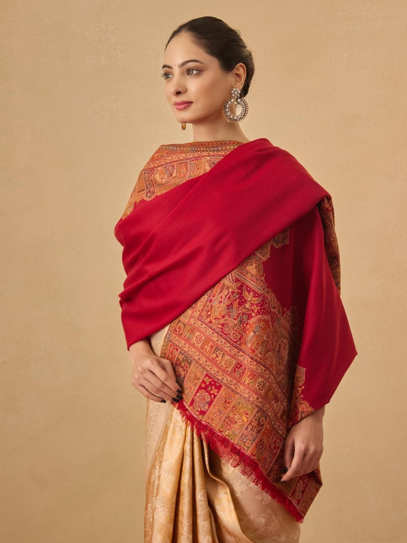 Pashmoda Women Arcadia Borders Kashmiri Jamawar Woven Design Shawl (Size: 40x80in, 101x203cm) SECS55 - Image 4