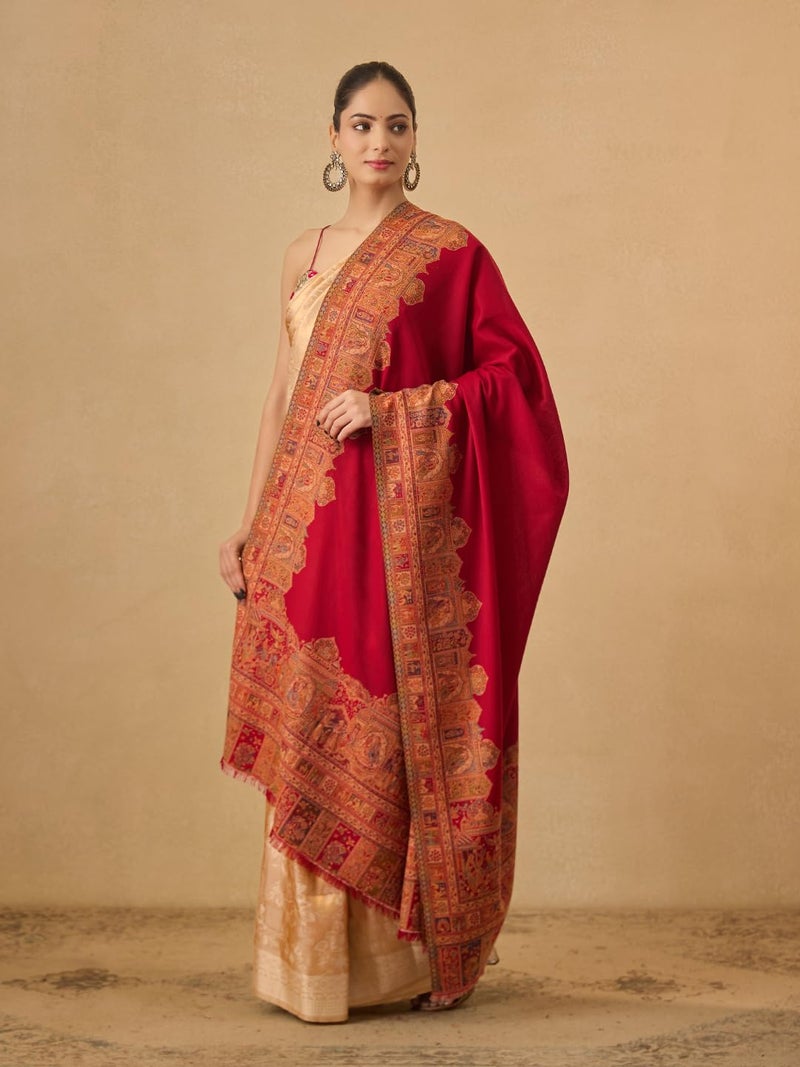 Pashmoda Women Arcadia Borders Kashmiri Jamawar Woven Design Shawl (Size: 40x80in, 101x203cm) SECS55 - Image 3