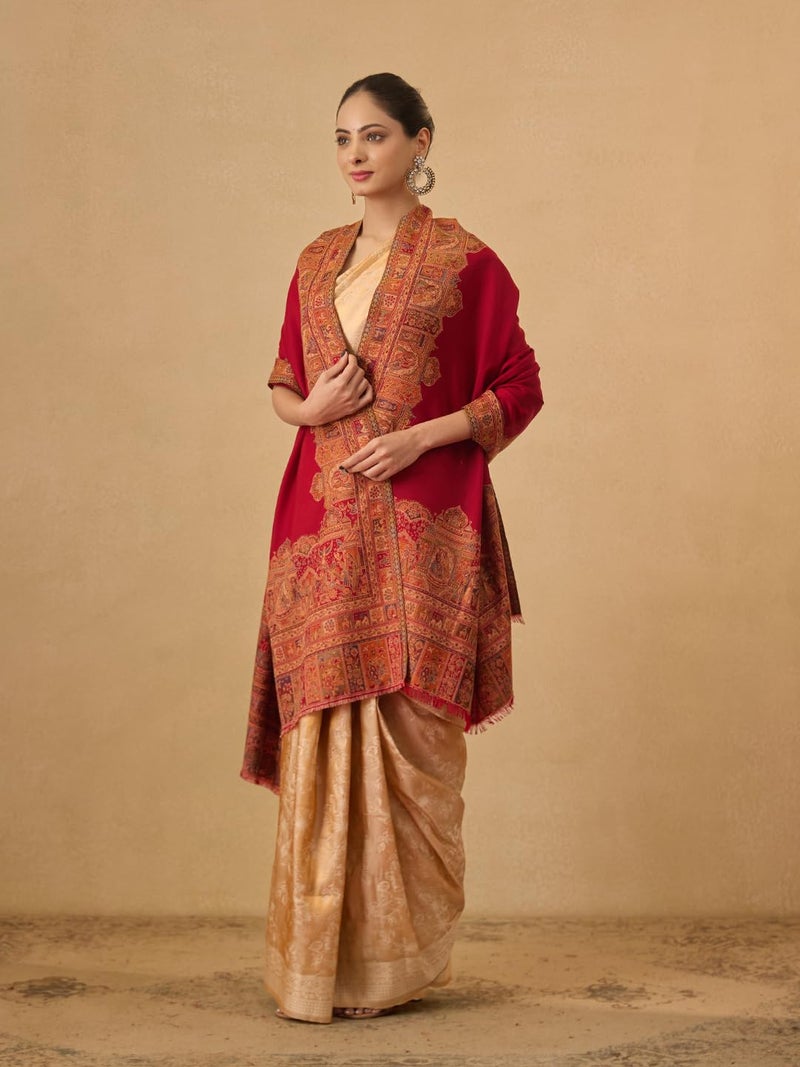 Pashmoda Women Arcadia Borders Kashmiri Jamawar Woven Design Shawl (Size: 40x80in, 101x203cm) SECS55 - Image 2
