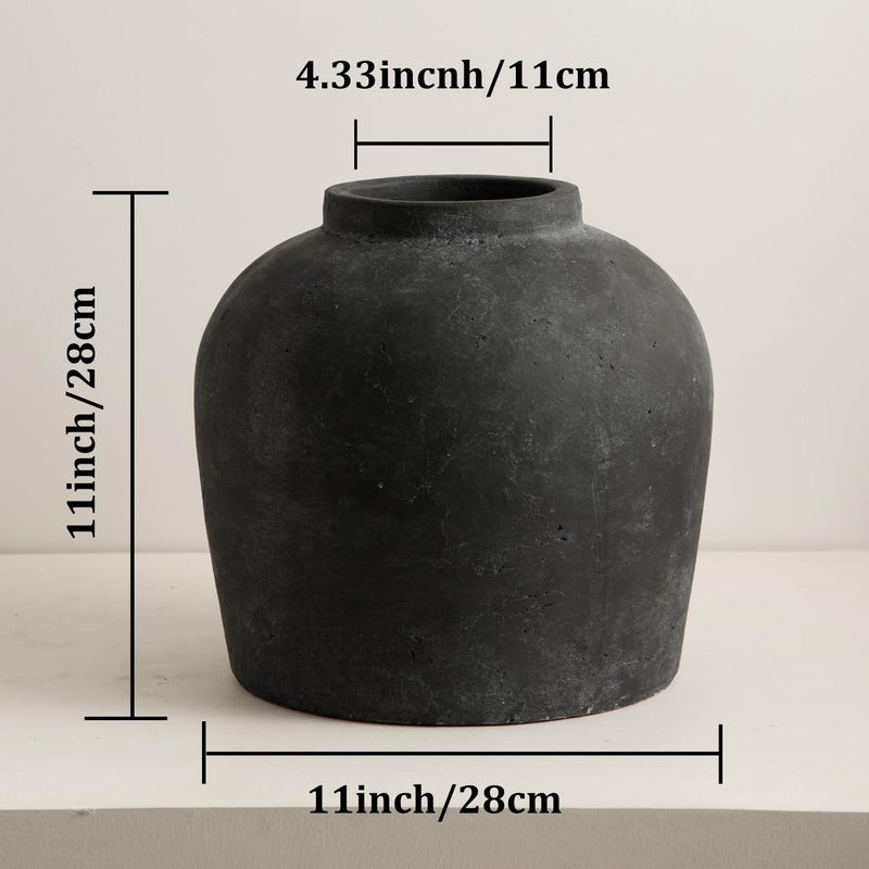Tuioyoc Large Ceramic Vase, 11" Rustic Farmhouse Terracotta Vase for Home Decor, Artisan Decorative Flower Vase for Living Room, Table Centerpiece, Bedroom (Rustic Black) - Image 5
