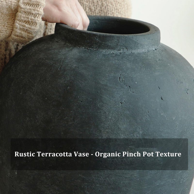 Tuioyoc Large Ceramic Vase, 11" Rustic Farmhouse Terracotta Vase for Home Decor, Artisan Decorative Flower Vase for Living Room, Table Centerpiece, Bedroom (Rustic Black) - Image 3
