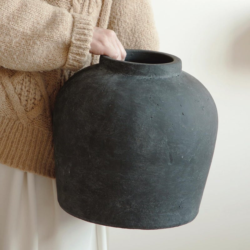 Tuioyoc Large Ceramic Vase, 11" Rustic Farmhouse Terracotta Vase for Home Decor, Artisan Decorative Flower Vase for Living Room, Table Centerpiece, Bedroom (Rustic Black) - Image 1