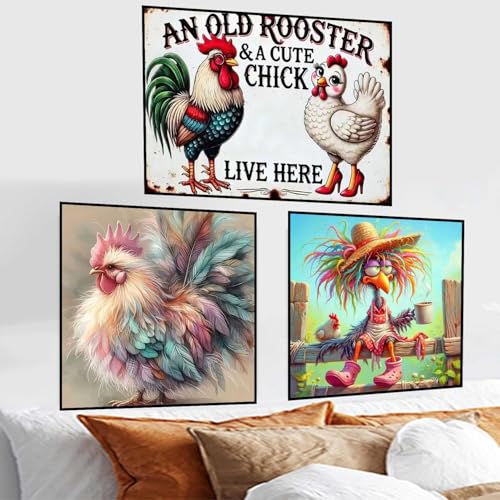 Meothan 3 Pack Diamond Art Kits for Adults, Chicken Diamond Painting Kits for Adults, 5D DIY Round Drill Gem Art Paint with Diamonds Dots Crafts Kits for Home Decor Gift 12x16in and 14x14in - Image 4