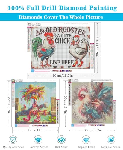 Meothan 3 Pack Diamond Art Kits for Adults, Chicken Diamond Painting Kits for Adults, 5D DIY Round Drill Gem Art Paint with Diamonds Dots Crafts Kits for Home Decor Gift 12x16in and 14x14in - Image 3
