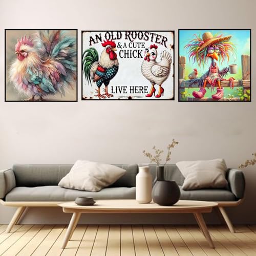 Meothan 3 Pack Diamond Art Kits for Adults, Chicken Diamond Painting Kits for Adults, 5D DIY Round Drill Gem Art Paint with Diamonds Dots Crafts Kits for Home Decor Gift 12x16in and 14x14in - Image 2