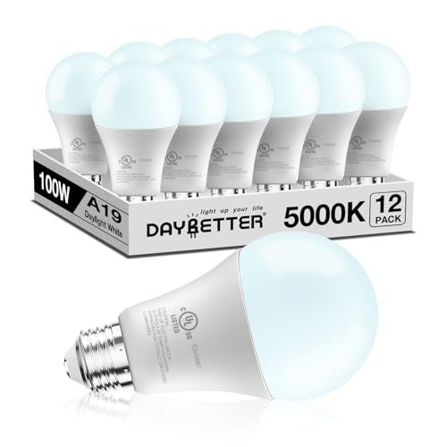 DAYBETTER LED Light Bulbs, A19 5000K Daylight Light Bulbs 100 Watt Equivalent, 1500LM Bright White Light Bulbs, E26 Standard Base, Non-Dimmable, 15 Watt Lightbulbs for Home Office, 12 Pack - Image 1