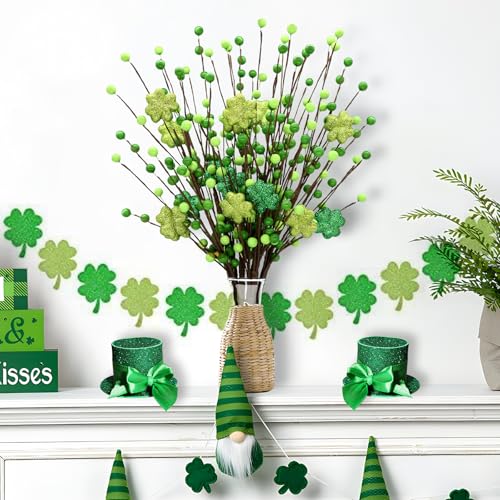 CRCZK 6 Pack Shamrock Berry Stems Decor, 24Inch Artificial Clover Stems for St. Patrick's Day Decorations, Festive Greenery St Patrick Berry Picks for Table Centerpieces and DIY Irish Holiday Crafts - Image 2
