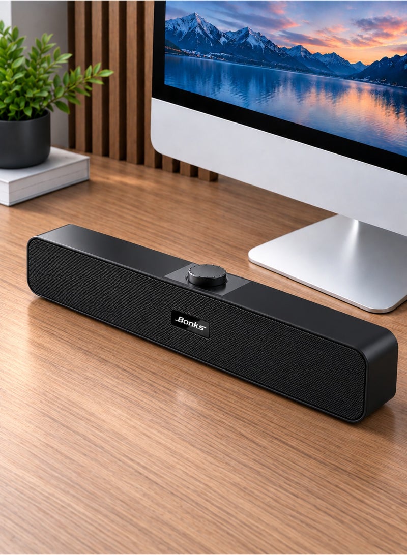 BONKS Computer Speakers with 3.5 mm Aux, Small PC Speakers Powered by USB, Wired USB Desktop Speaker, USB Soundbar for Monitor, Mini Stereo Speaker for PC, Tablets, Laptop, Tablets, Xbox, Plug and Play - Image 1