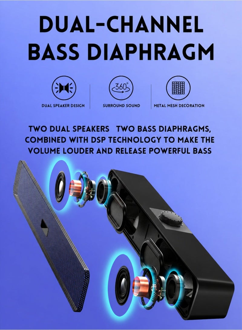 BONKS Computer Speakers with 3.5 mm Aux, Small PC Speakers Powered by USB, Wired USB Desktop Speaker, USB Soundbar for Monitor, Mini Stereo Speaker for PC, Tablets, Laptop, Tablets, Xbox, Plug and Play - Image 2