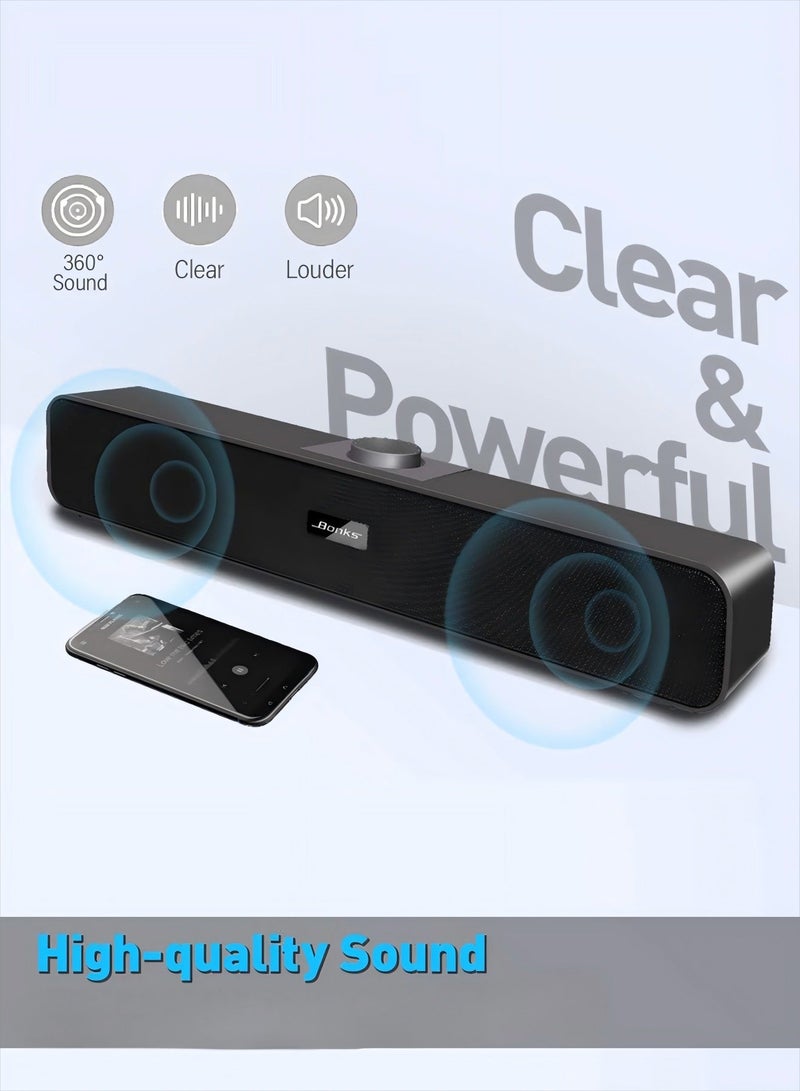 BONKS Computer Speakers with 3.5 mm Aux, Small PC Speakers Powered by USB, Wired USB Desktop Speaker, USB Soundbar for Monitor, Mini Stereo Speaker for PC, Tablets, Laptop, Tablets, Xbox, Plug and Play - Image 4