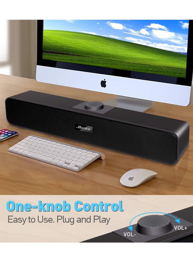 BONKS Computer Speakers with 3.5 mm Aux, Small PC Speakers Powered by USB, Wired USB Desktop Speaker, USB Soundbar for Monitor, Mini Stereo Speaker for PC, Tablets, Laptop, Tablets, Xbox, Plug and Play - Image 3