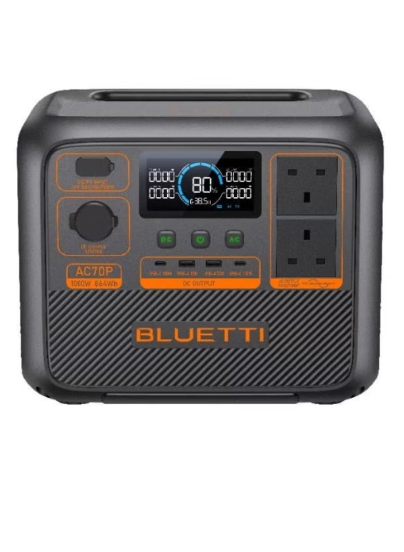 BLUETTI AC70P Portable Power Station 1000W, 864Wh LiFePO4 Battery, Fast Charging Solar Generator, UPS Power Bank for Outdoor Camping, Travel & Home Emergency Backup - Image 3
