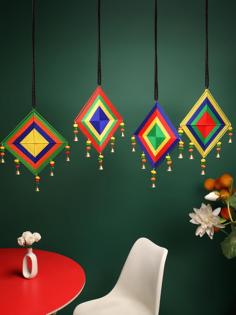 Akaar Décor Hand Crafted Kite Wall Hangings with Bells in Multi Color for Decoration/Wedding/Mehendi/Haldi/Sakrant/Diwali/Holi Decor - Pack of 1 Hangings (Multicolor)- 1.5 ft - Image 2