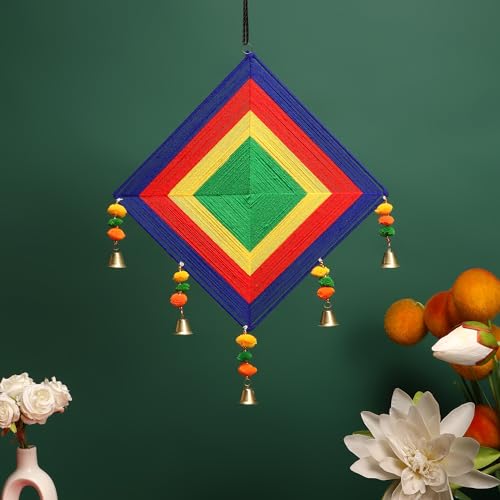 Akaar Décor Hand Crafted Kite Wall Hangings with Bells in Multi Color for Decoration/Wedding/Mehendi/Haldi/Sakrant/Diwali/Holi Decor - Pack of 1 Hangings (Multicolor)- 1.5 ft - Image 1