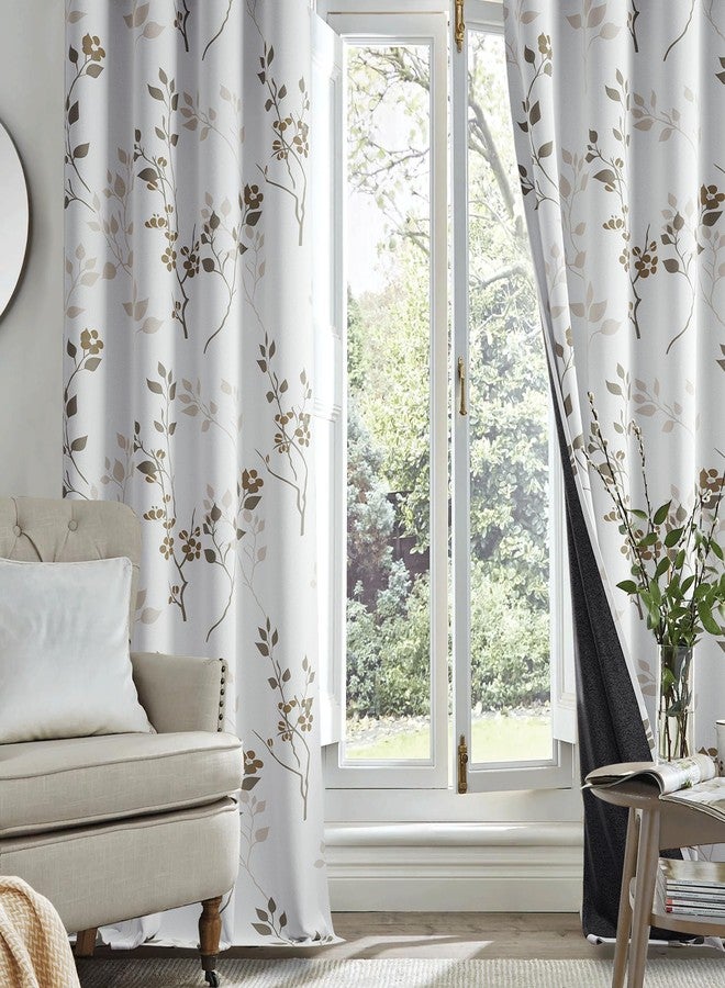 Beauoop Floral 100% Blackout Curtains 72 Inches Long 2 Panels for Bedroom Living Room Tan Brown and White Flower Patterned Room Darkening Thermal Soundproof Grommet Window Treatments Drapes, 52X72 - Image 5