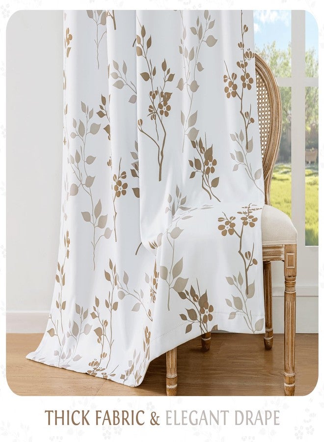 Beauoop Floral 100% Blackout Curtains 72 Inches Long 2 Panels for Bedroom Living Room Tan Brown and White Flower Patterned Room Darkening Thermal Soundproof Grommet Window Treatments Drapes, 52X72 - Image 4