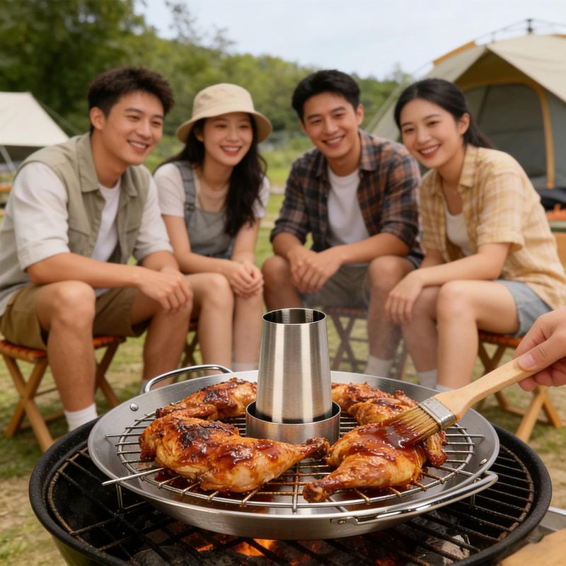Stainless Steel Chicken Roaster, Beer Can Chicken Roasting Pan, Outdoor BBQ Camping Roaster with Detachable Design for Oven - Image 4