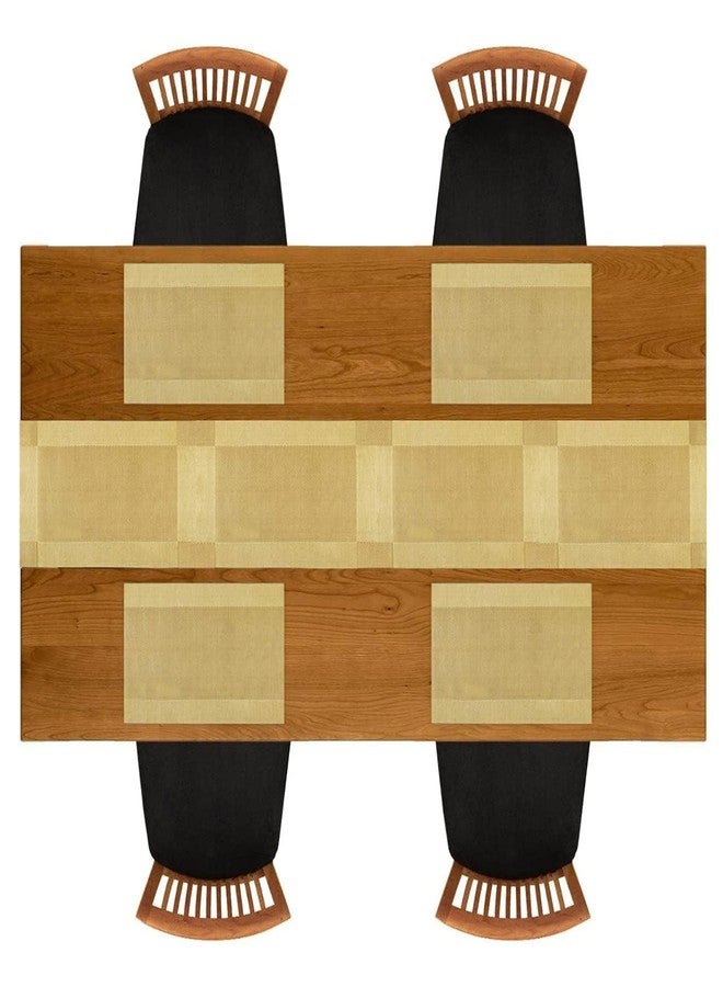Lellow Woven Vinyl Stylish Washable Dining 4 Dinner Placemats with 1 Table Runner- (Golden, Pack of 5) - Image 1