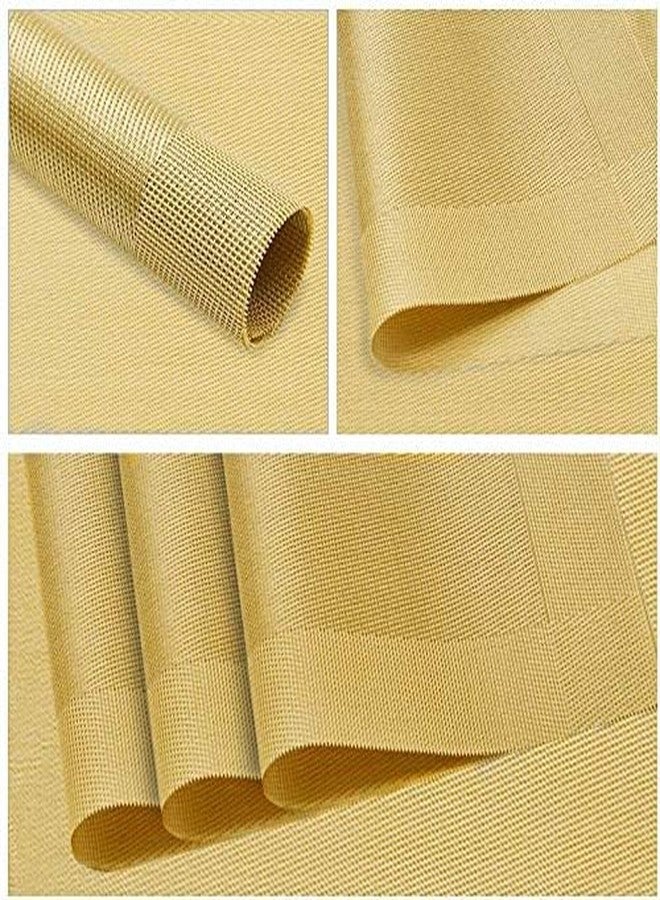 Lellow Woven Vinyl Stylish Washable Dining 4 Dinner Placemats with 1 Table Runner- (Golden, Pack of 5) - Image 2