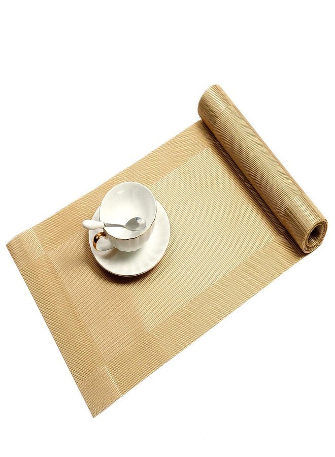 Lellow Woven Vinyl Stylish Washable Dining 4 Dinner Placemats with 1 Table Runner- (Golden, Pack of 5) - Image 5
