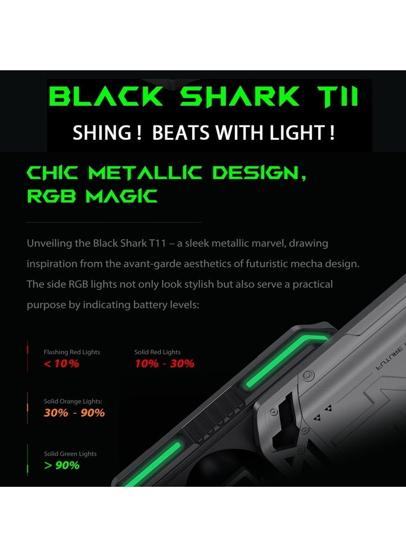 BLACK SHARK - Black Shark T11 Wireless Bluetooth Earbuds with Active Noise Canceling, Bluetooth 5.3, 30 Hour Battery Life, RGB Lighting Effects (Gray) - Image 1