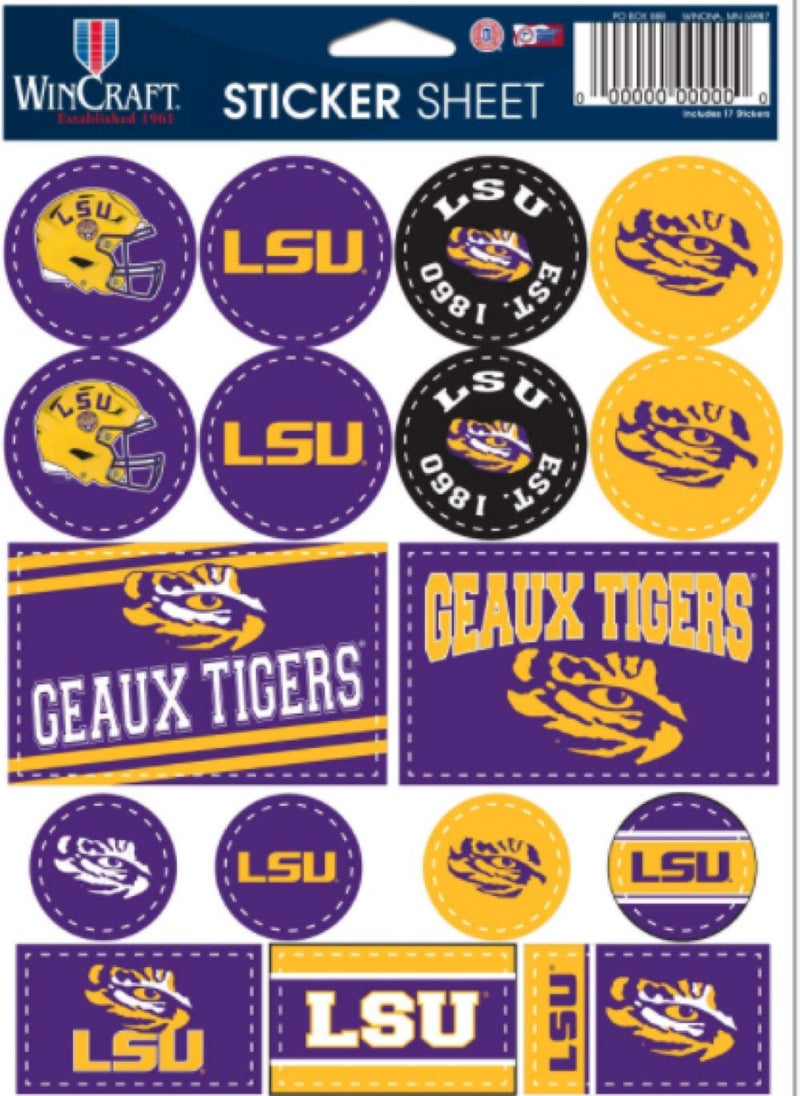 WinCraft NCAA Louisiana State University LSU Tigers 5 x 7 Variety Sticker Sheet