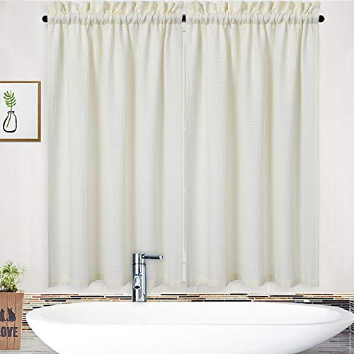 NANAN Short Tier Curtains, Waffle Weave Textured Bathroom Curtains Window Covering Kitchen Cafe Curtains - 30" x 54", Ivory, Set of 2 - Image 1