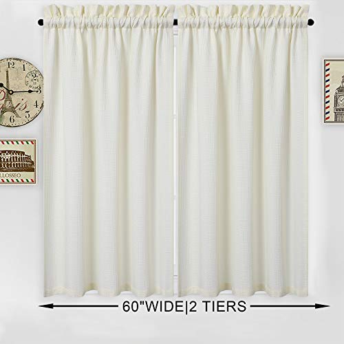 NANAN Short Tier Curtains, Waffle Weave Textured Bathroom Curtains Window Covering Kitchen Cafe Curtains - 30" x 54", Ivory, Set of 2 - Image 5
