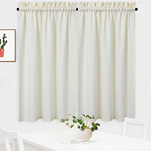 NANAN Short Tier Curtains, Waffle Weave Textured Bathroom Curtains Window Covering Kitchen Cafe Curtains - 30" x 54", Ivory, Set of 2 - Image 2