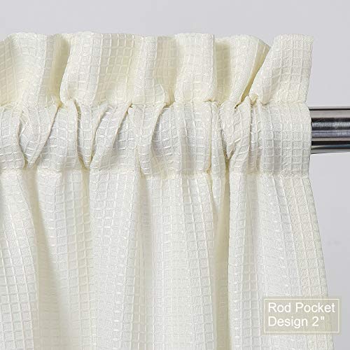 NANAN Short Tier Curtains, Waffle Weave Textured Bathroom Curtains Window Covering Kitchen Cafe Curtains - 30" x 54", Ivory, Set of 2 - Image 4