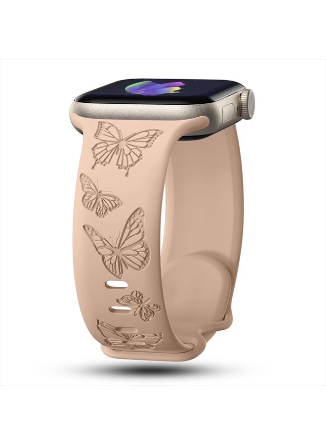 IKANFI Butterfly Engraved Bands Compatible with Apple Watch Band 41mm 40mm 38mm Women, Silicone Butterfly Sport Embossed Strap for iWatch Bands Series SE 8 7 6 5 4 3 2 1-Buterfly-MT38 - Image 1