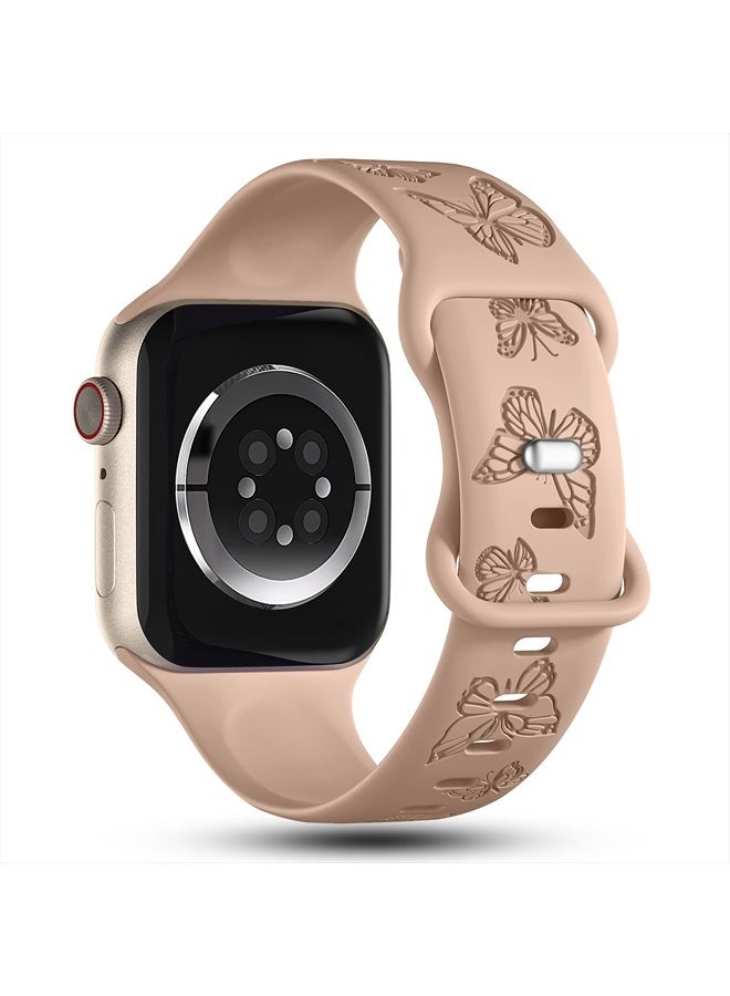IKANFI Butterfly Engraved Bands Compatible with Apple Watch Band 41mm 40mm 38mm Women, Silicone Butterfly Sport Embossed Strap for iWatch Bands Series SE 8 7 6 5 4 3 2 1-Buterfly-MT38 - Image 2