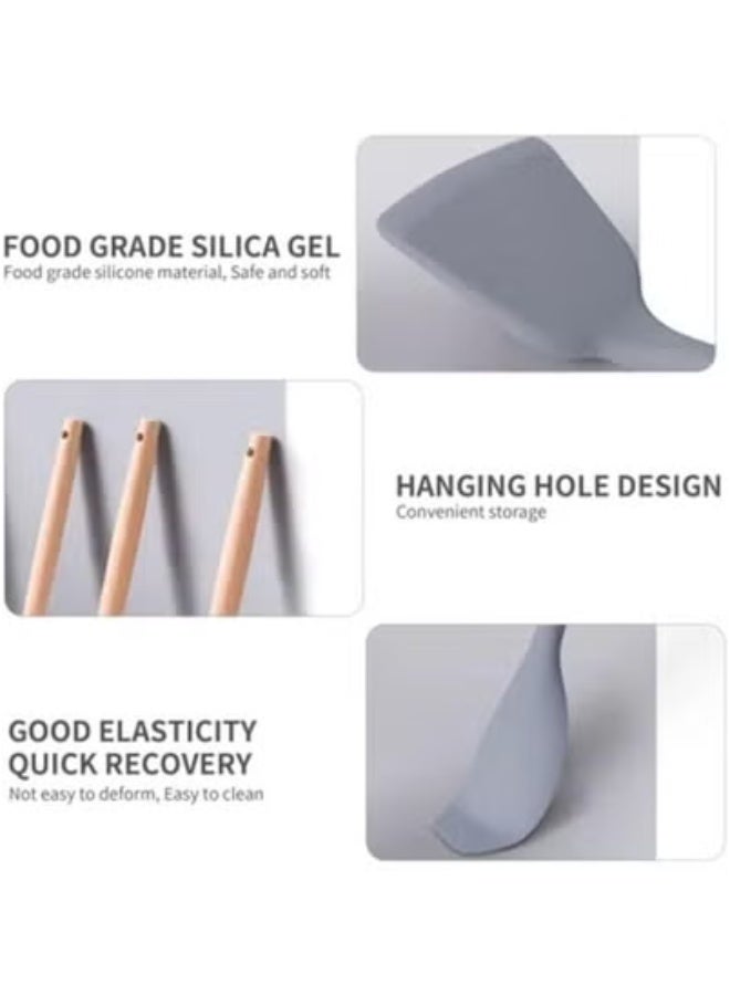 JAJEEK 19-Piece Silicone Kitchen Utensil Set with Heat-Resistant Nonstick Tools & Stylish Wooden Handles in Grey – Complete Cookware Collection Including Stainless Steel Knives, Chopping Board, Spatula, Turner, Whisk, Spoon, Tongs, Measuring Cups – Durable & Easy-to-Clean for Modern Kitchens - Image 4