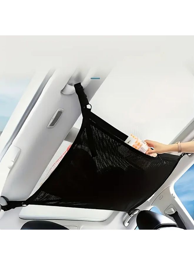 Black Car Ceiling Storage Net Large Capacity Roof Organizer For Travel Camping - Image 3