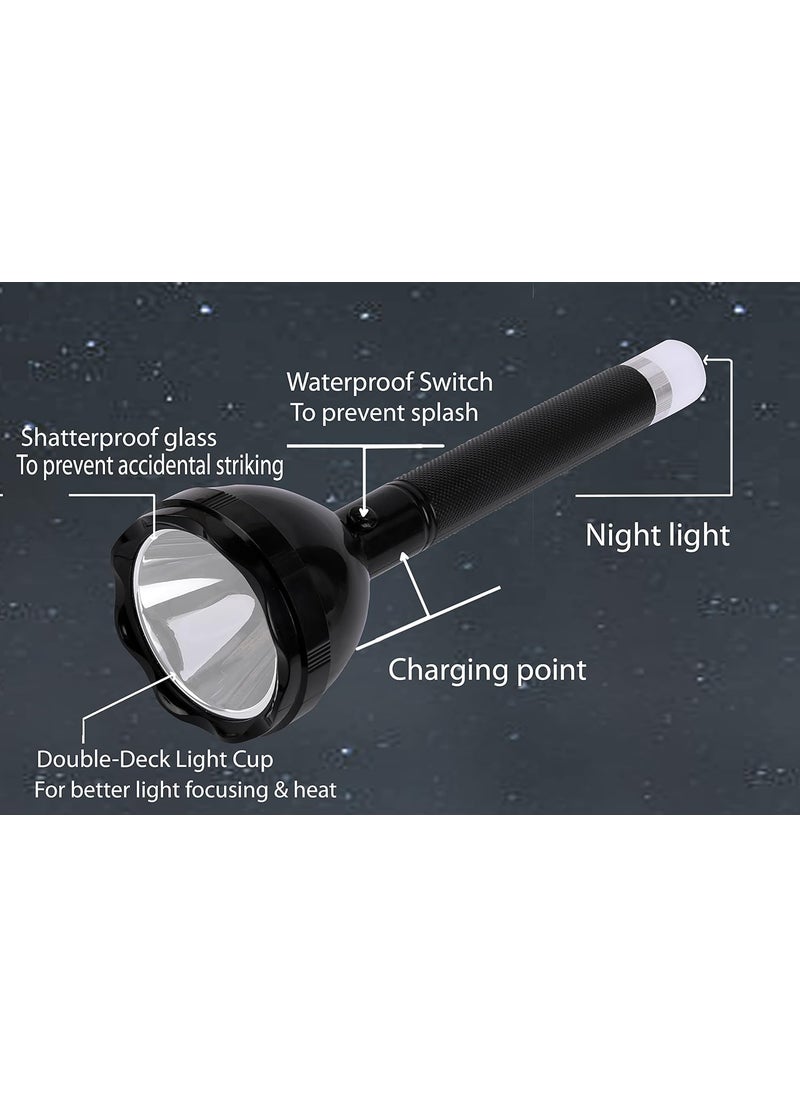 Care4 - 2in1 1000M Range Long Beam 4 Modes High Low SOS Table Lmp Waterproof Chargeable LED 70W Flashlight Torch Emergency Table Lamp Emergency Table Lamp Long Press for Blinker Torch - Image 1