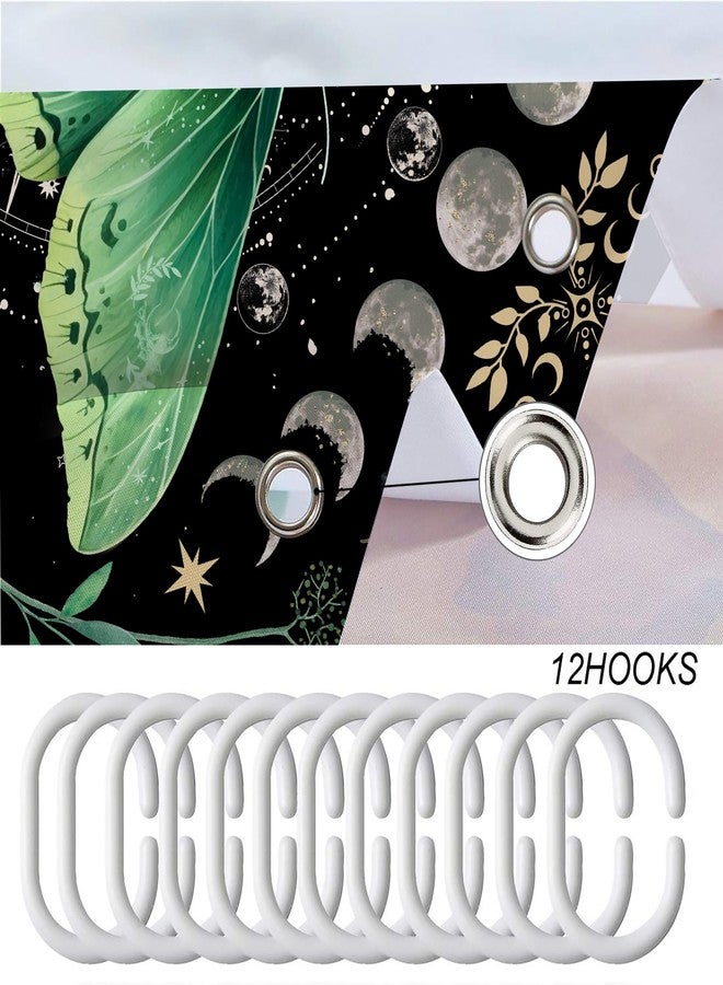 Miyotaa Moth Witchy Gothic Shower Curtain Set 60Wx71H Inches Moon Phase Teal Wildflower Plant Mysterious Night Moonlit Butterfly Botanical Polyester Bathroom Curtain with 12 Hooks - Image 5