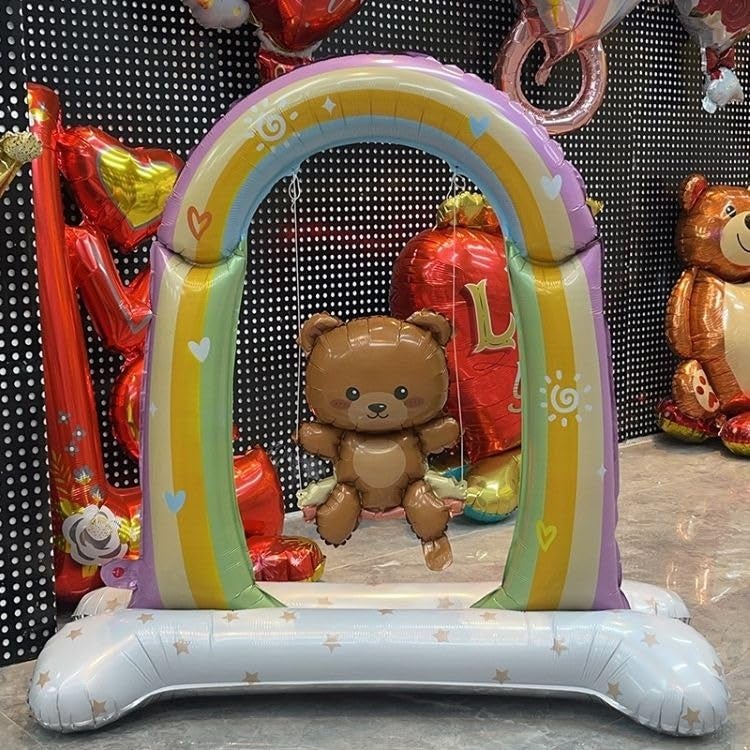 Atpata Funky 42inch Jumbo Foil Balloon - Baby Teddy Bear on Rainbow Swing with Self-Standing Base, Ideal for We Can Bearly Wait Baby Shower, Baby Welcome Decor, or Teddy Bear Birthday Party Decoration - Image 5