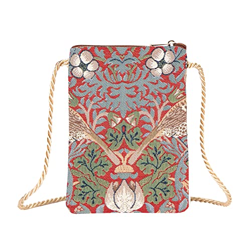 Signare Tapestry Mini Crossbody Phone Bag, Ladies Purse for Phone, Mobile Phone Bag, Phone Purse, Smart Phone Bag in Strawberry Thief Red Design (SMART-STRD) - Image 2