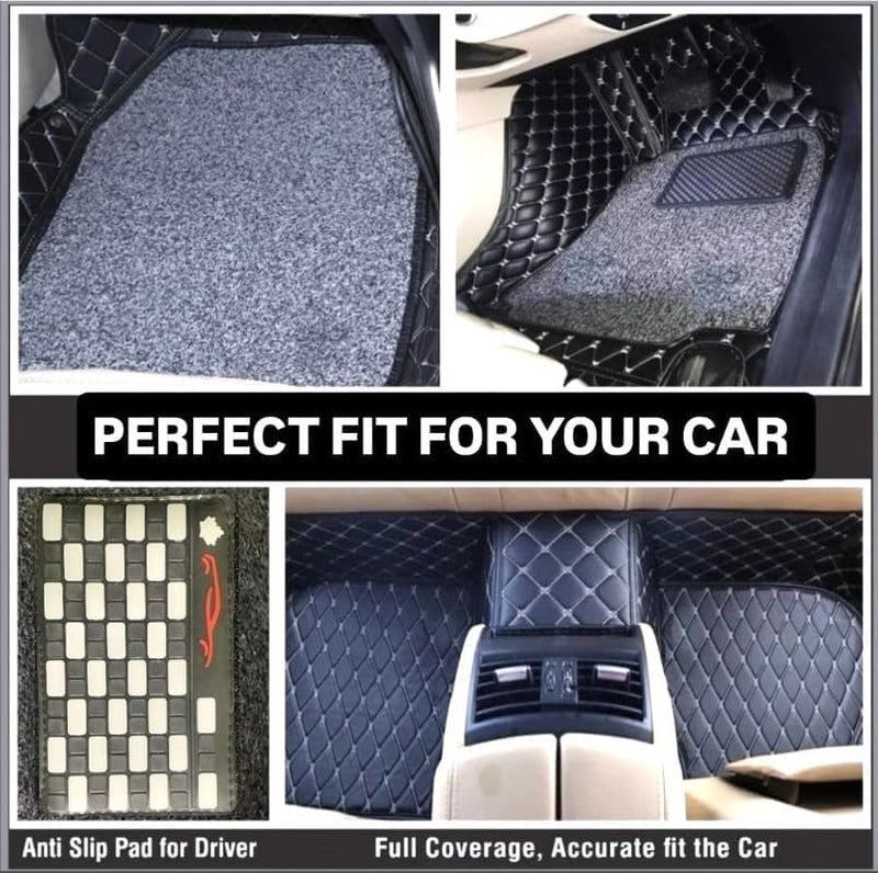 CYRER 7D car mat Full Set for Volkswagen Taigun (Model : 2021-2025) || Luxury Leather Double Car Floor Mat Complete Set || 100% Waterproof and Washable || Color : Black - Image 2