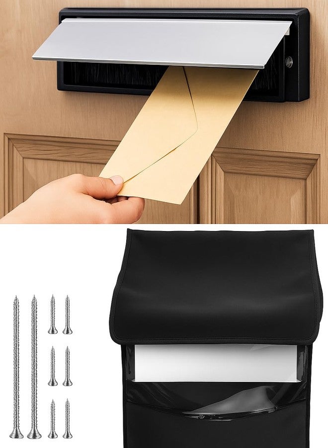 Dntorx 1 Set Mail Slot for Front Door, Aluminum Alloy Mail Slots Cover with Mail Catcher Bag Mail Slot Catcher for Door Mail Slot(12"×2.7",Black) - Image 1
