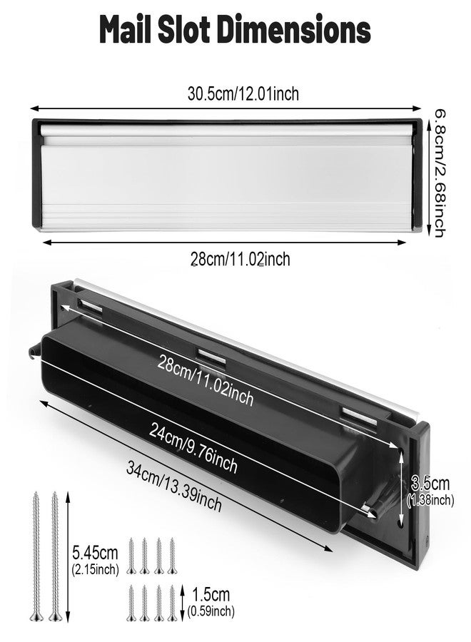Dntorx 1 Set Mail Slot for Front Door, Aluminum Alloy Mail Slots Cover with Mail Catcher Bag Mail Slot Catcher for Door Mail Slot(12"×2.7",Black) - Image 2